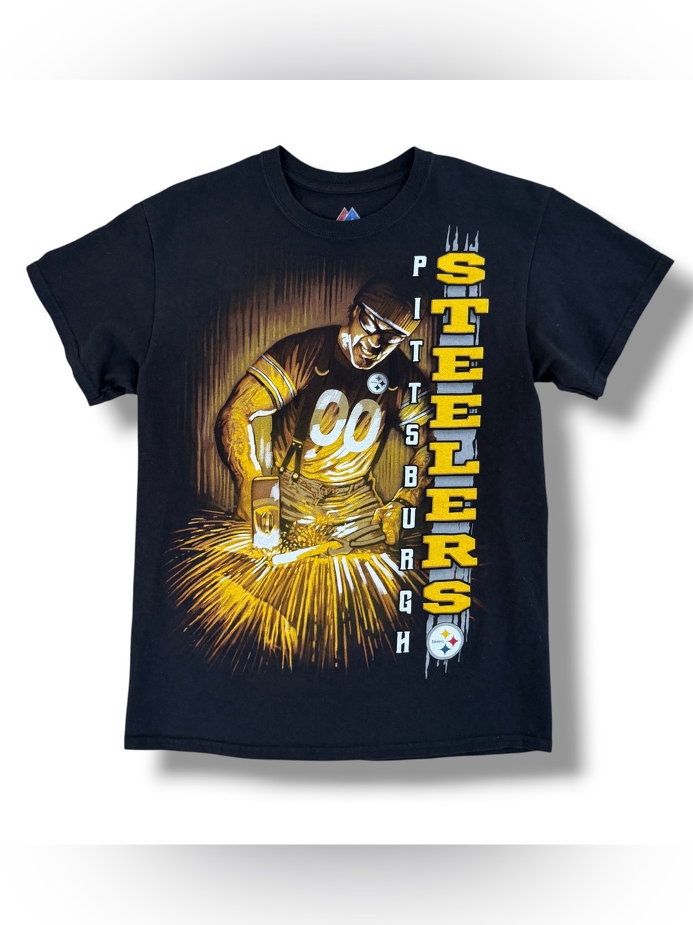 Y2K Majestic NFL Pittsburgh Steelers Graphic T-Shirt Black Size Medium